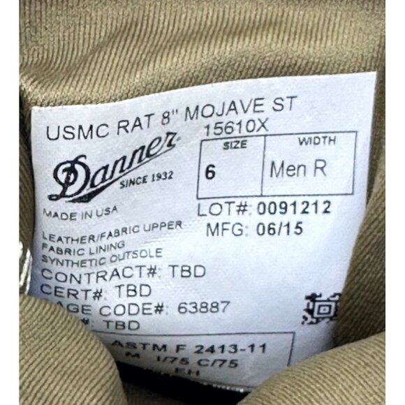 Danner USMC Rat 8 Inch Mojave Steel Toe Boot USA Made SZ 6R 15610X ASTM F2413-11 main image 6
